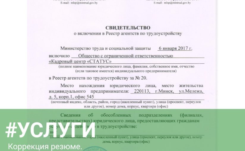 Услуги: Коррекция резюме.